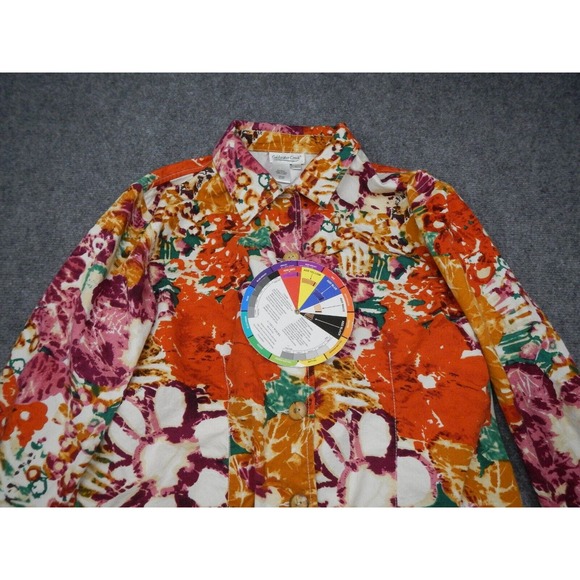 Coldwater Creek Top Button Up Women's Size Large Vibrant Floral Motiff Collared* - Picture 2 of 9
